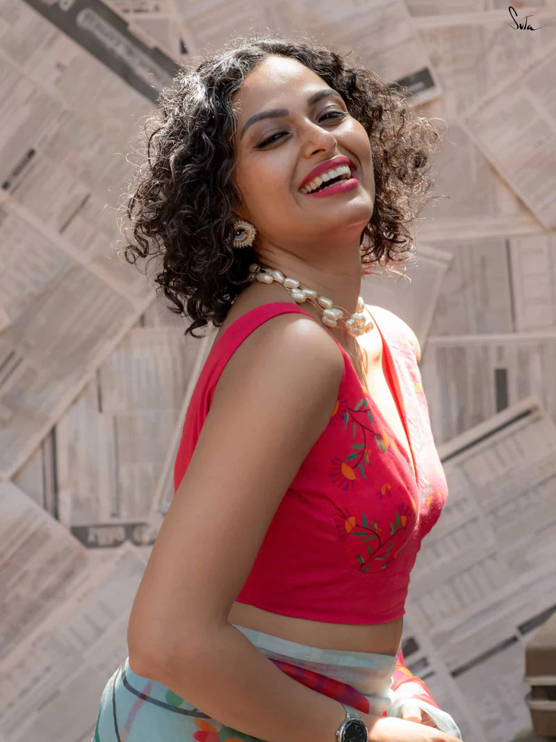 Royal Bloom Tussle Elegant Linen Cotton Digital Printed Saree with Matching Printed Blouse