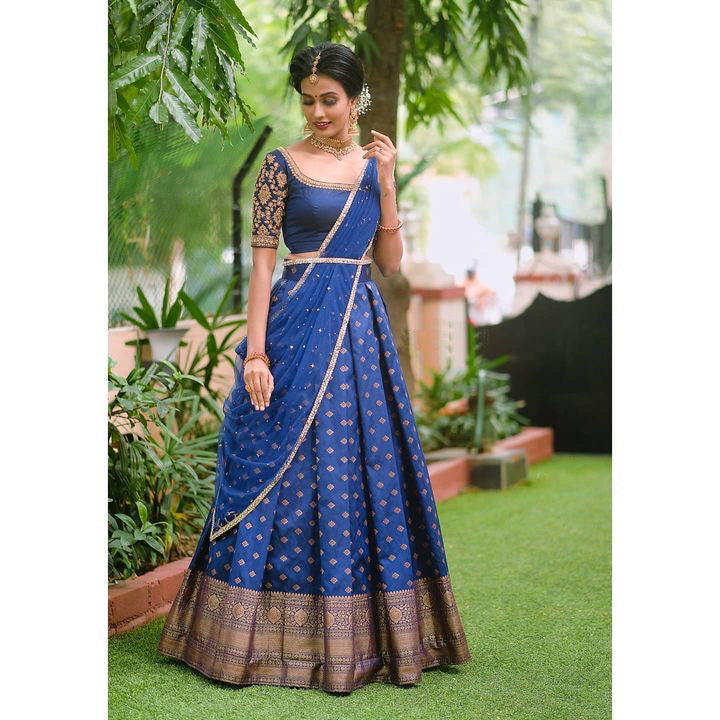 Royal Kanjivaram Lehenga with Mirror Work Butterfly Net Dupatta