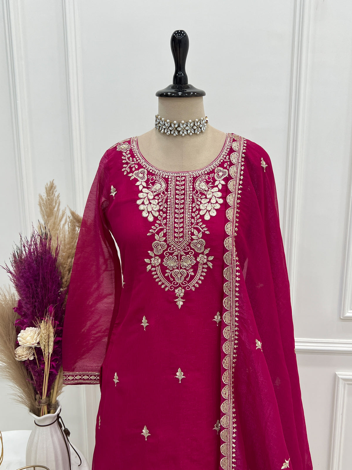 Crunchy Silk Embroidered Sharara Set with Sequin, Thread & Jari Work Dupatta