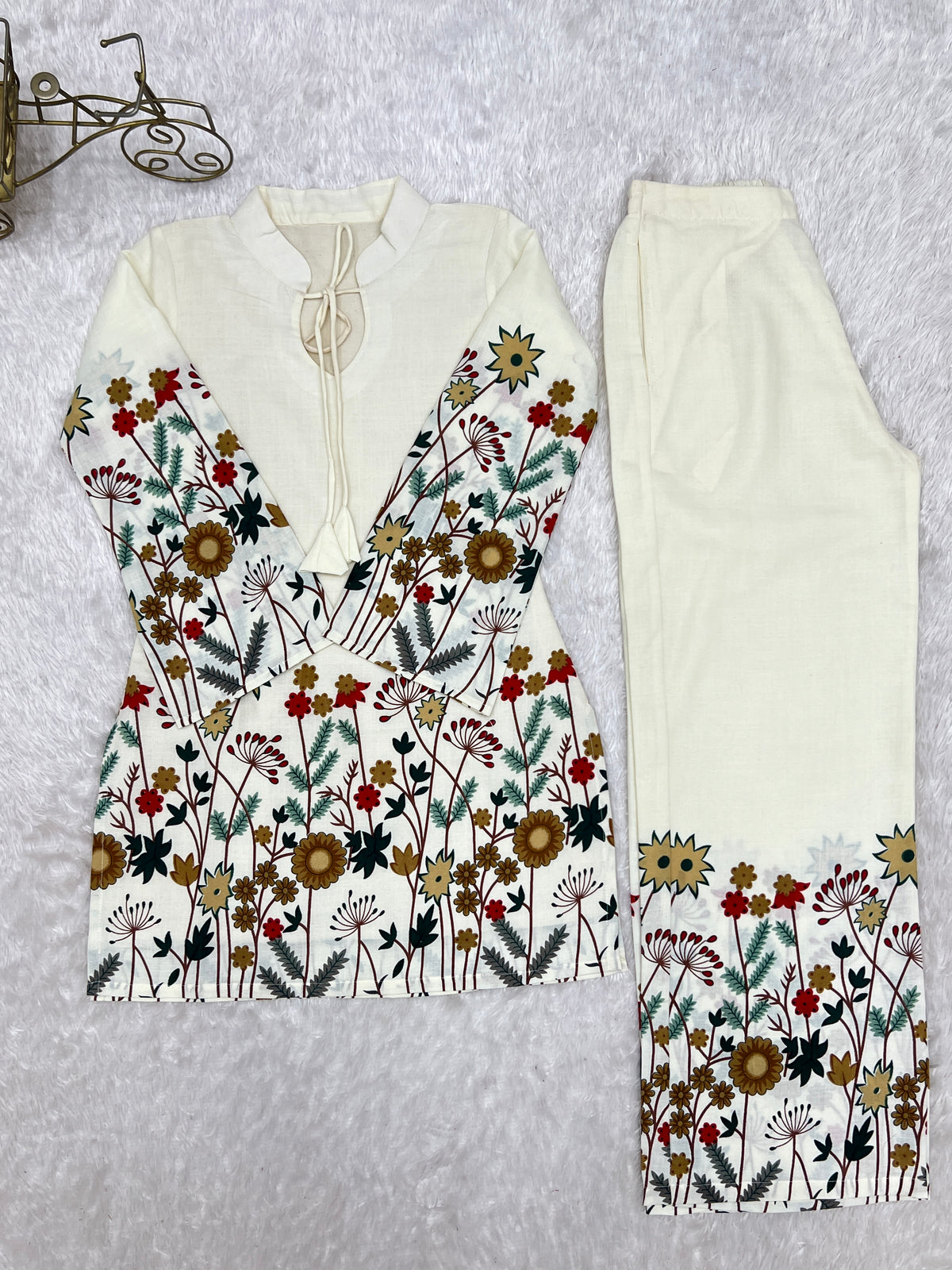 Maroon Magic Slub Cotton Floral Printed Kurta Pant Co-Ord Set