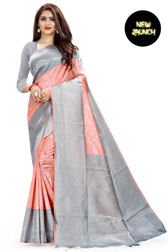 Soft Lichi Silk Jacquard Work Saree with Rich Pallu and Exclusive Blouse Border