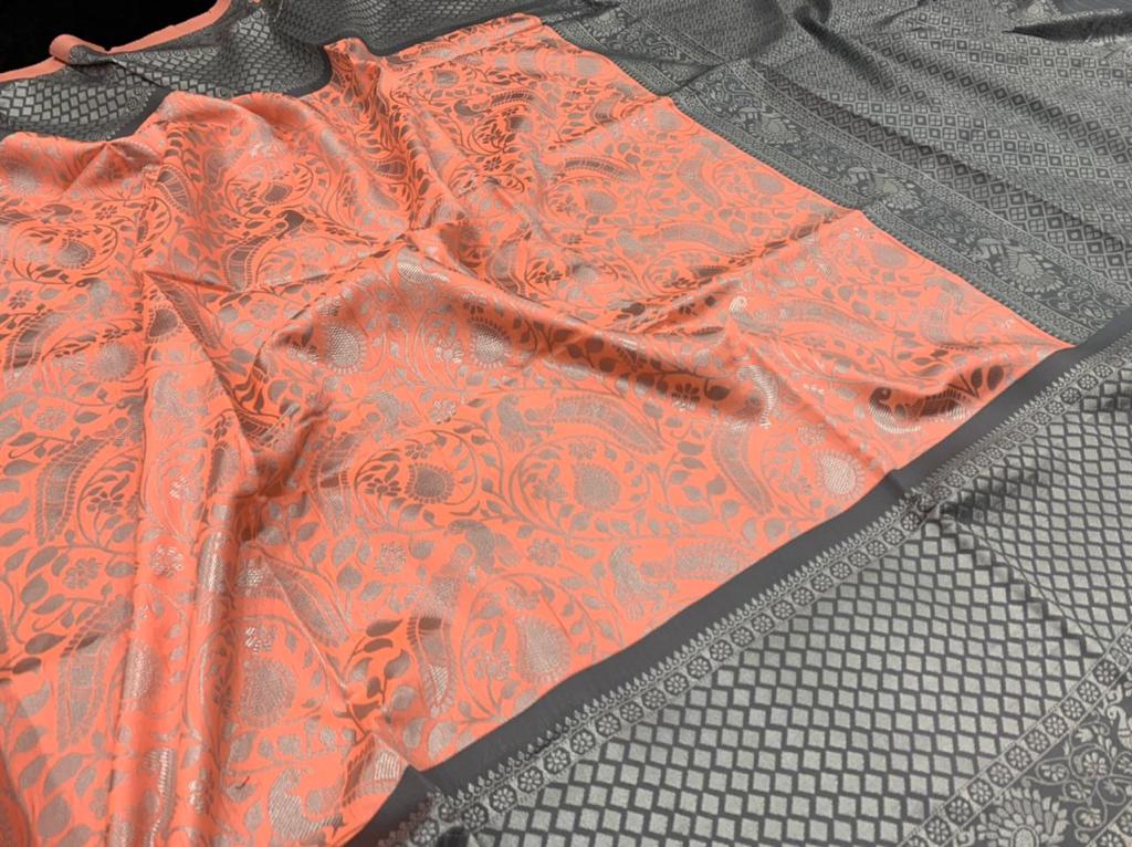 Soft Lichi Silk Jacquard Work Saree with Rich Pallu and Exclusive Blouse Border