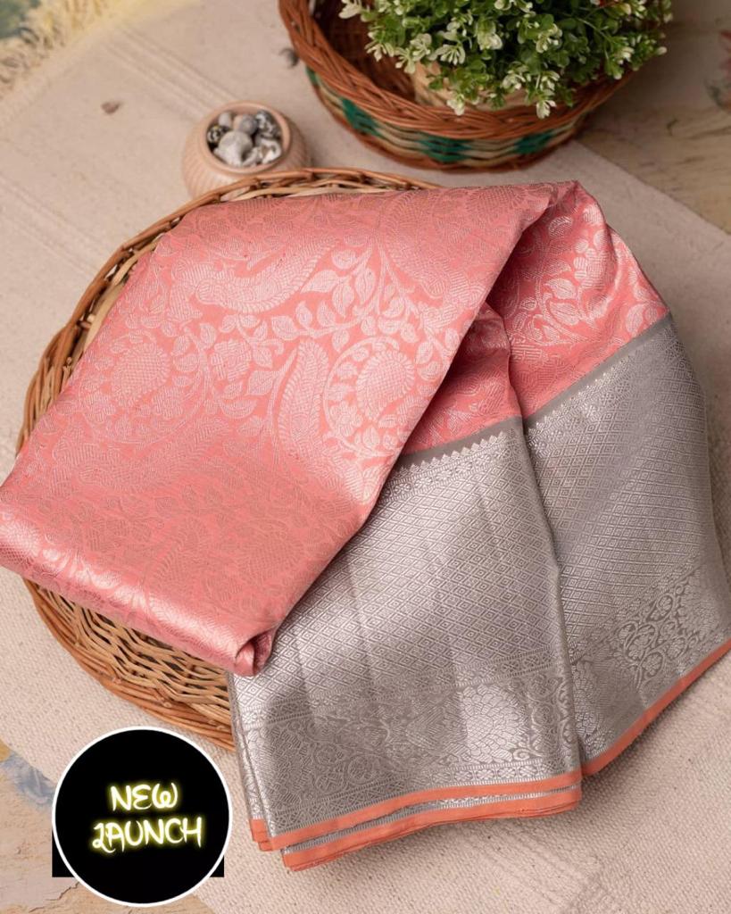 Soft Lichi Silk Jacquard Work Saree with Rich Pallu and Exclusive Blouse Border