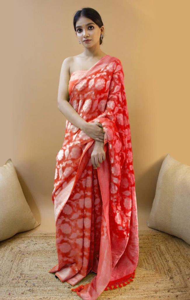 Lichi Silk Saree with Rich Pallu, Jacquard Work & Heavy Zahlar
