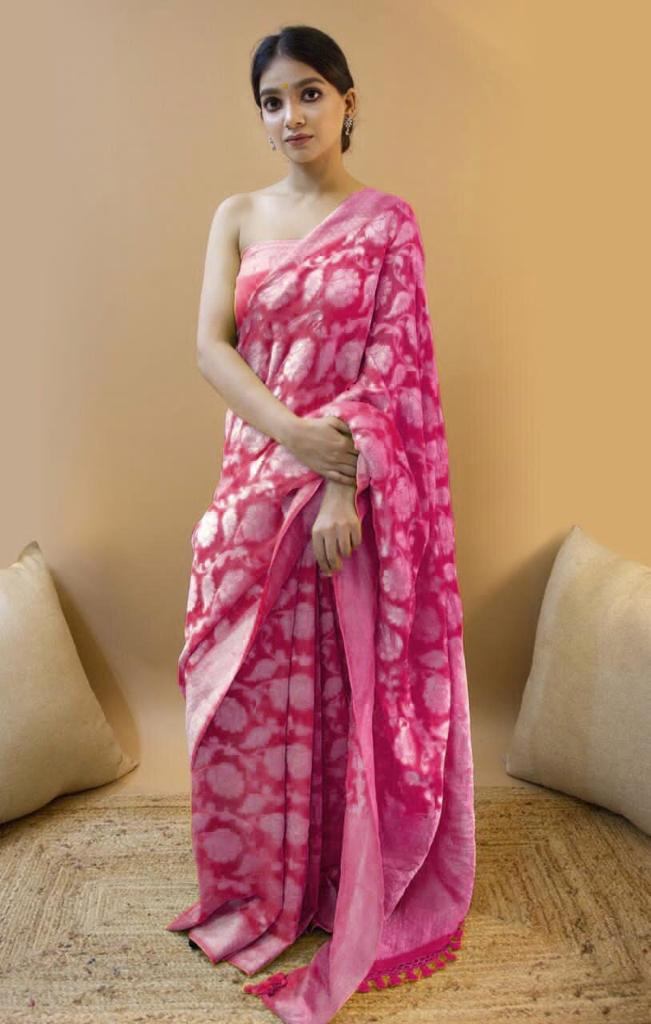 Lichi Silk Saree with Rich Pallu, Jacquard Work & Heavy Zahlar