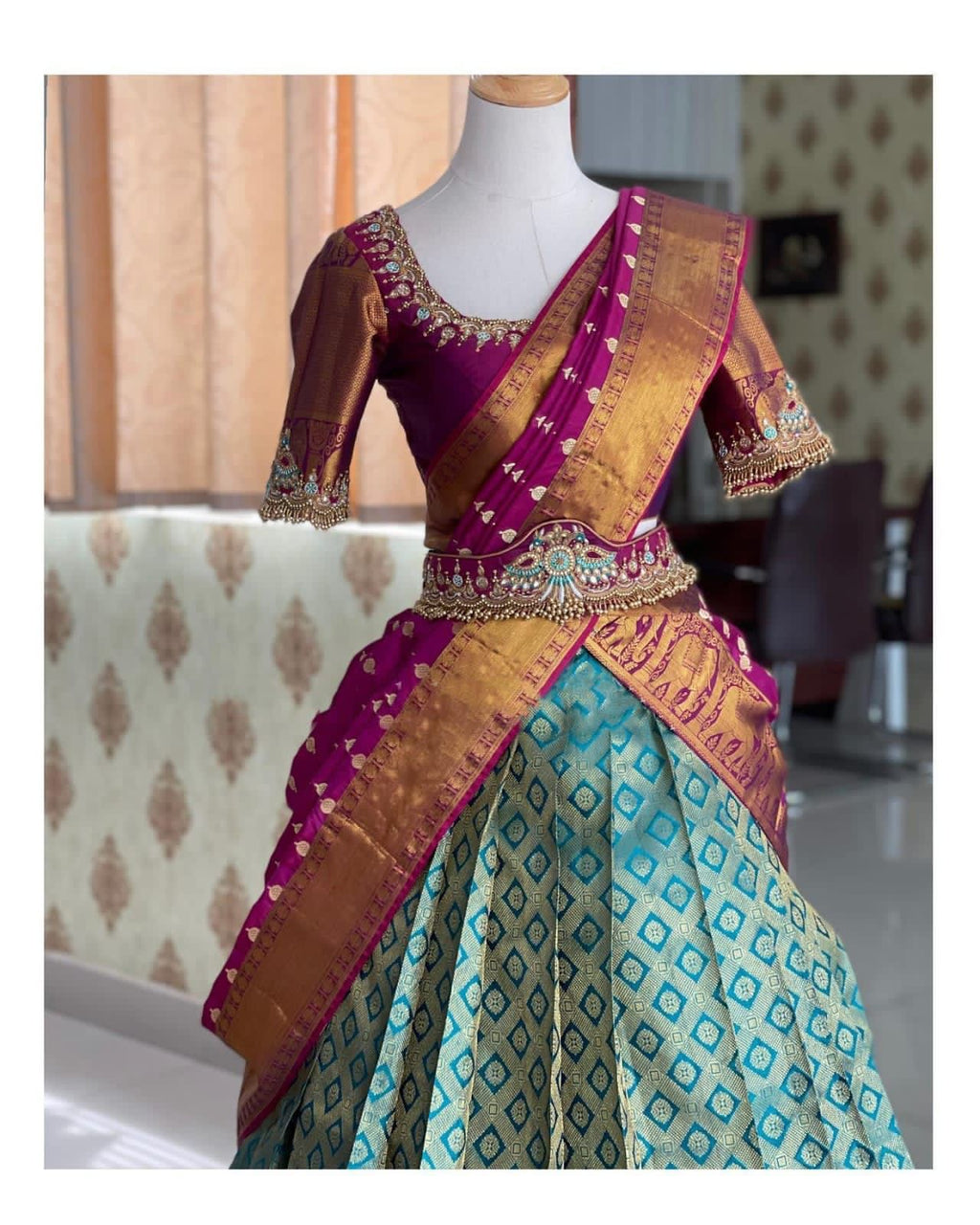 Kanjivaram Silk Zari Half Saree with Banarasi Silk Dupatta & Blouse