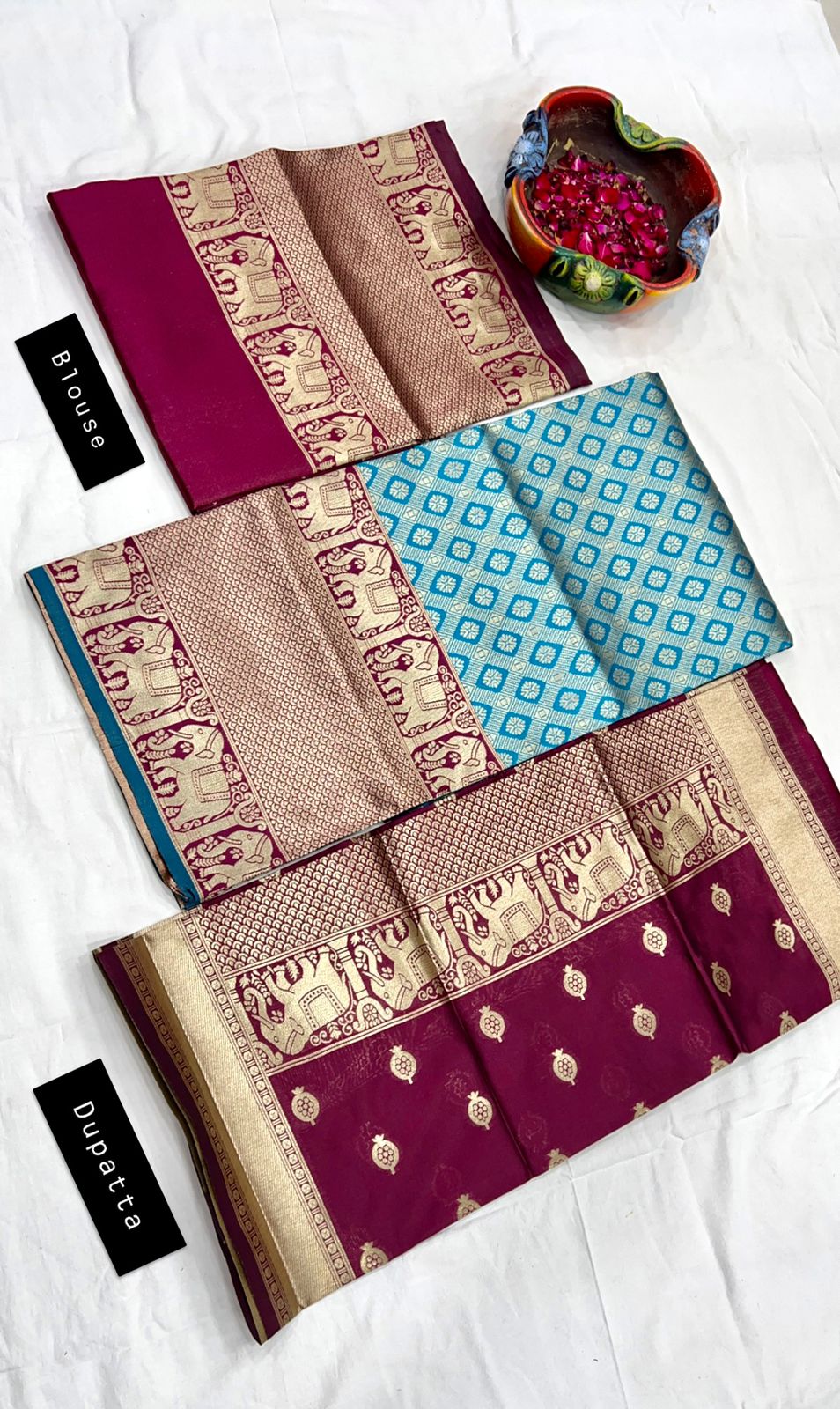 Kanjivaram Silk Zari Half Saree with Banarasi Silk Dupatta & Blouse