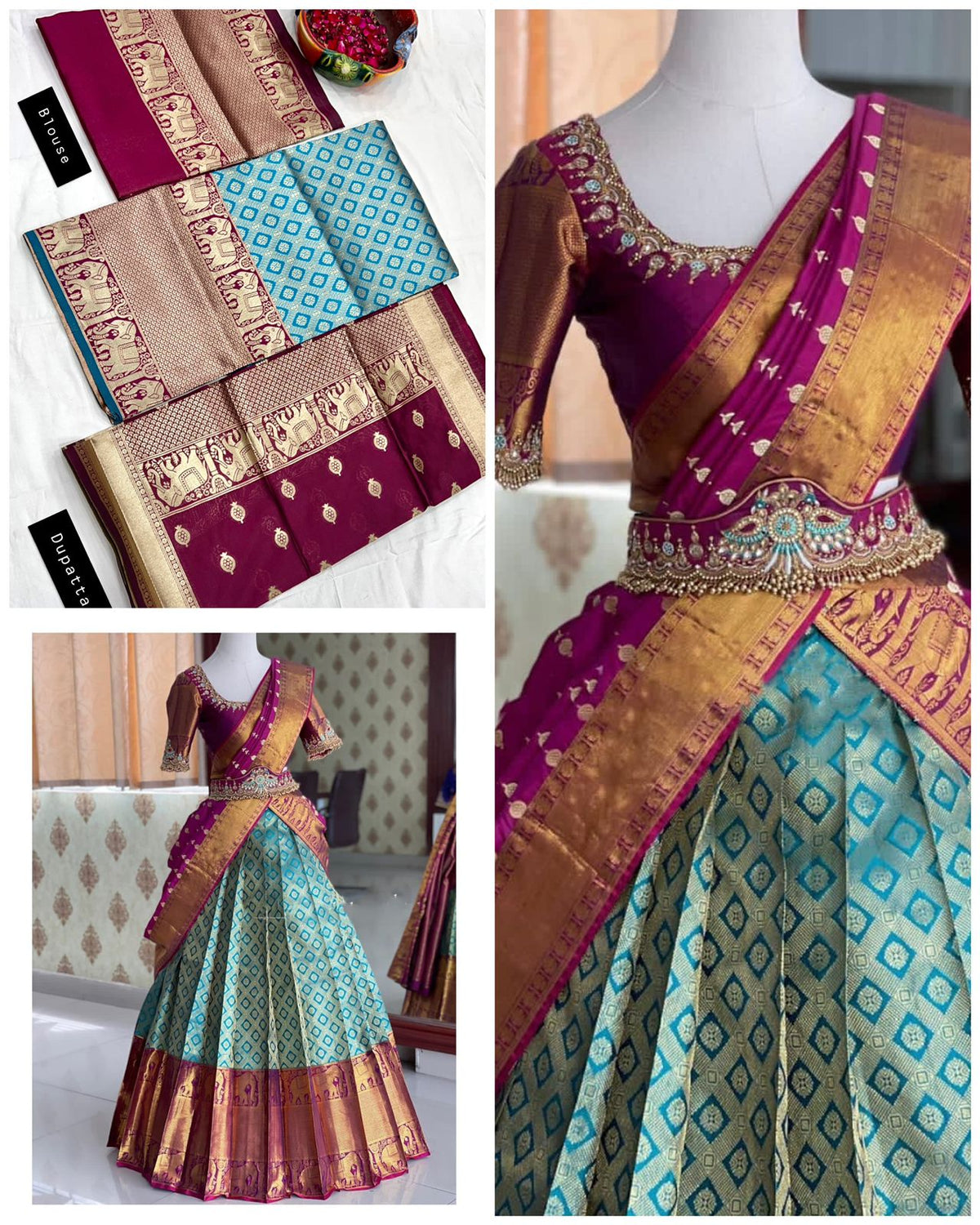 Kanjivaram Silk Zari Half Saree with Banarasi Silk Dupatta & Blouse