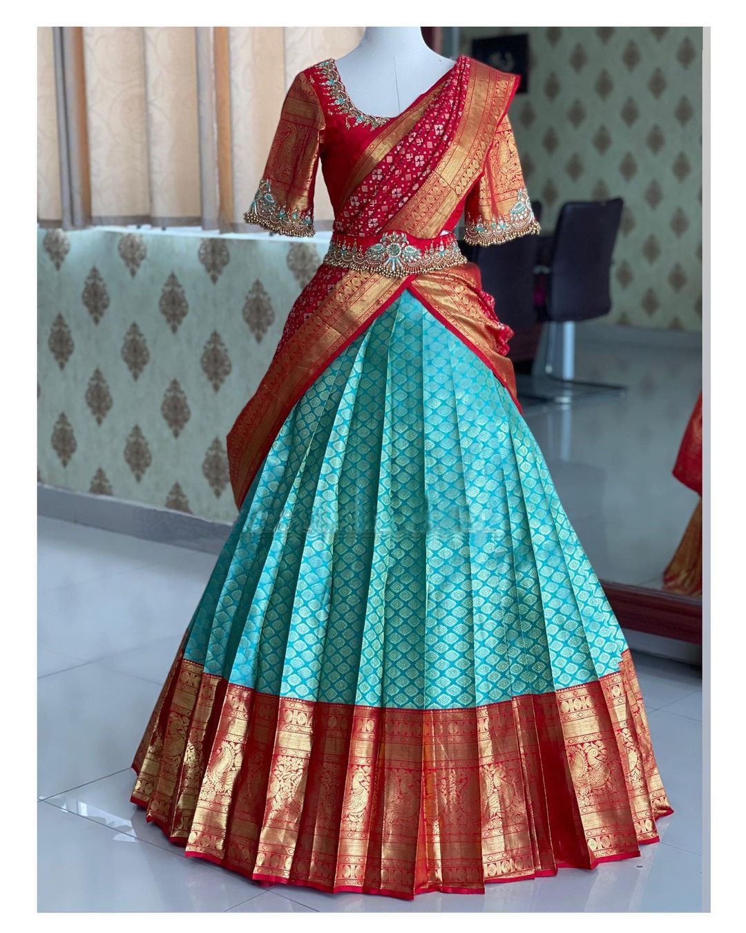 Kanjivaram Silk Zari Lehenga with Banarasi Silk Zari Dupatta & Blouse