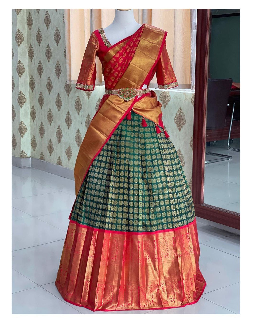 Kanjivaram Silk Zari Lehenga with Banarasi Silk Zari Dupatta & Blouse
