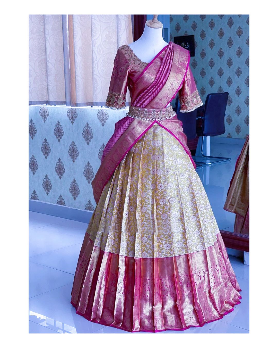 Kanjivaram Silk Zari Lehenga with Banarasi Silk Zari Dupatta & Blouse