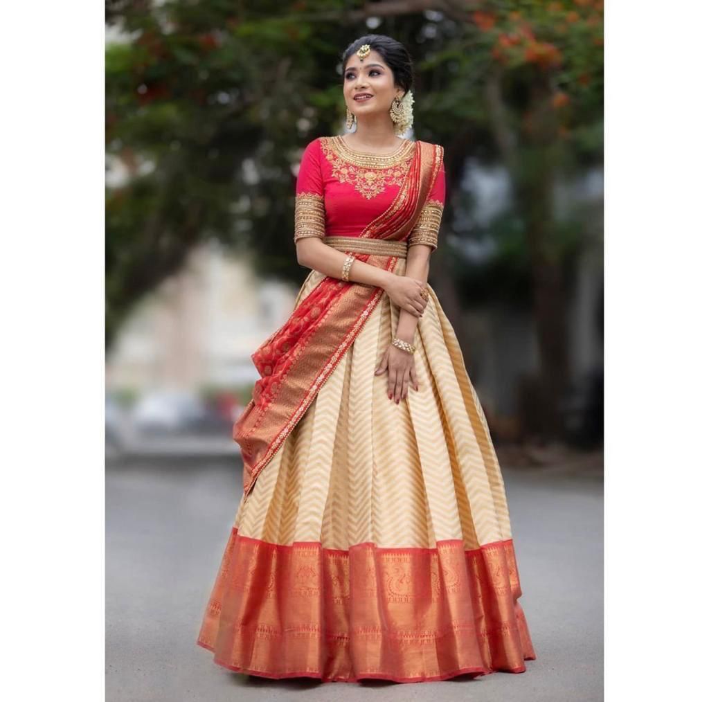 Kanjivaram Silk Zari Lehenga with Banarasi Silk Zari Dupatta & Blouse