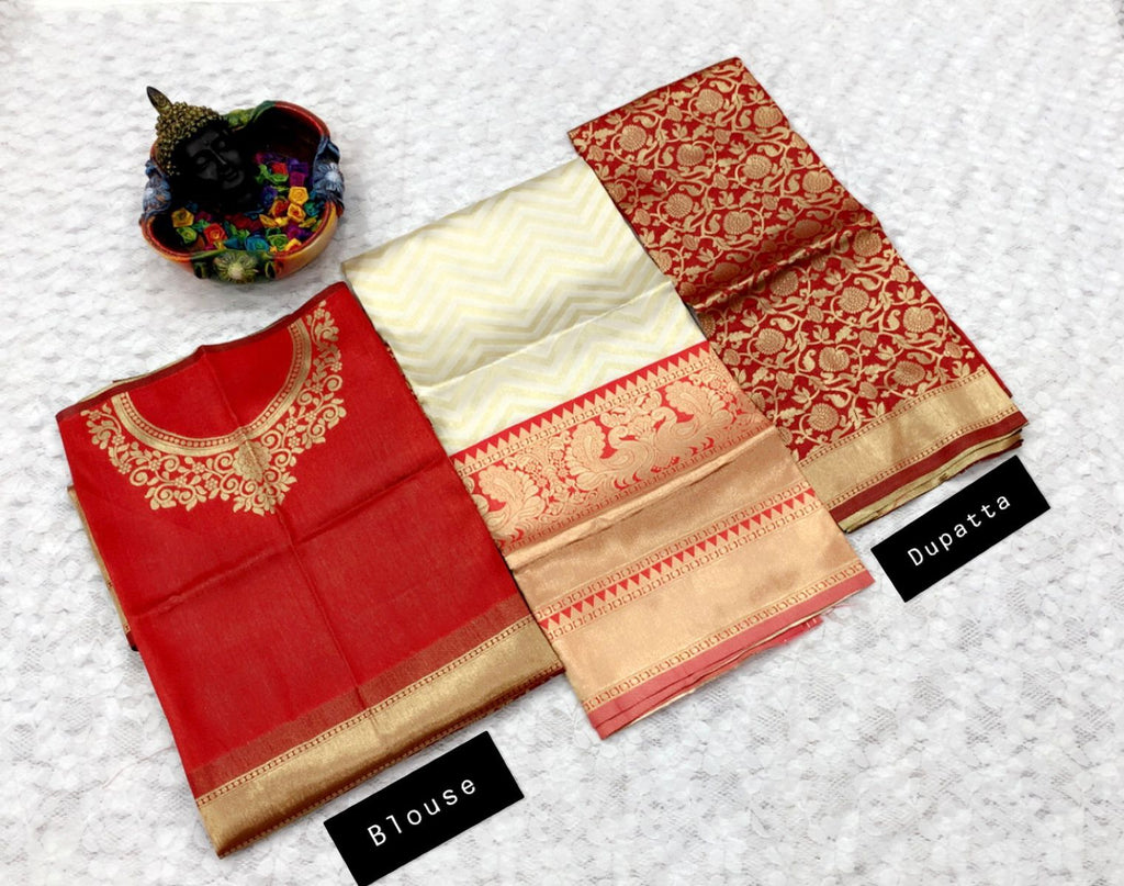Kanjivaram Silk Zari Lehenga with Banarasi Silk Zari Dupatta & Blouse