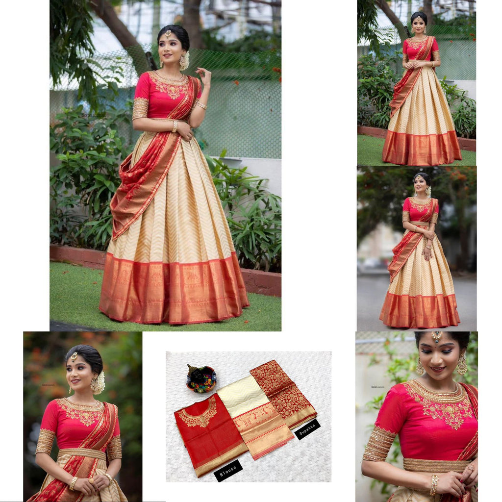 Kanjivaram Silk Zari Lehenga with Banarasi Silk Zari Dupatta & Blouse