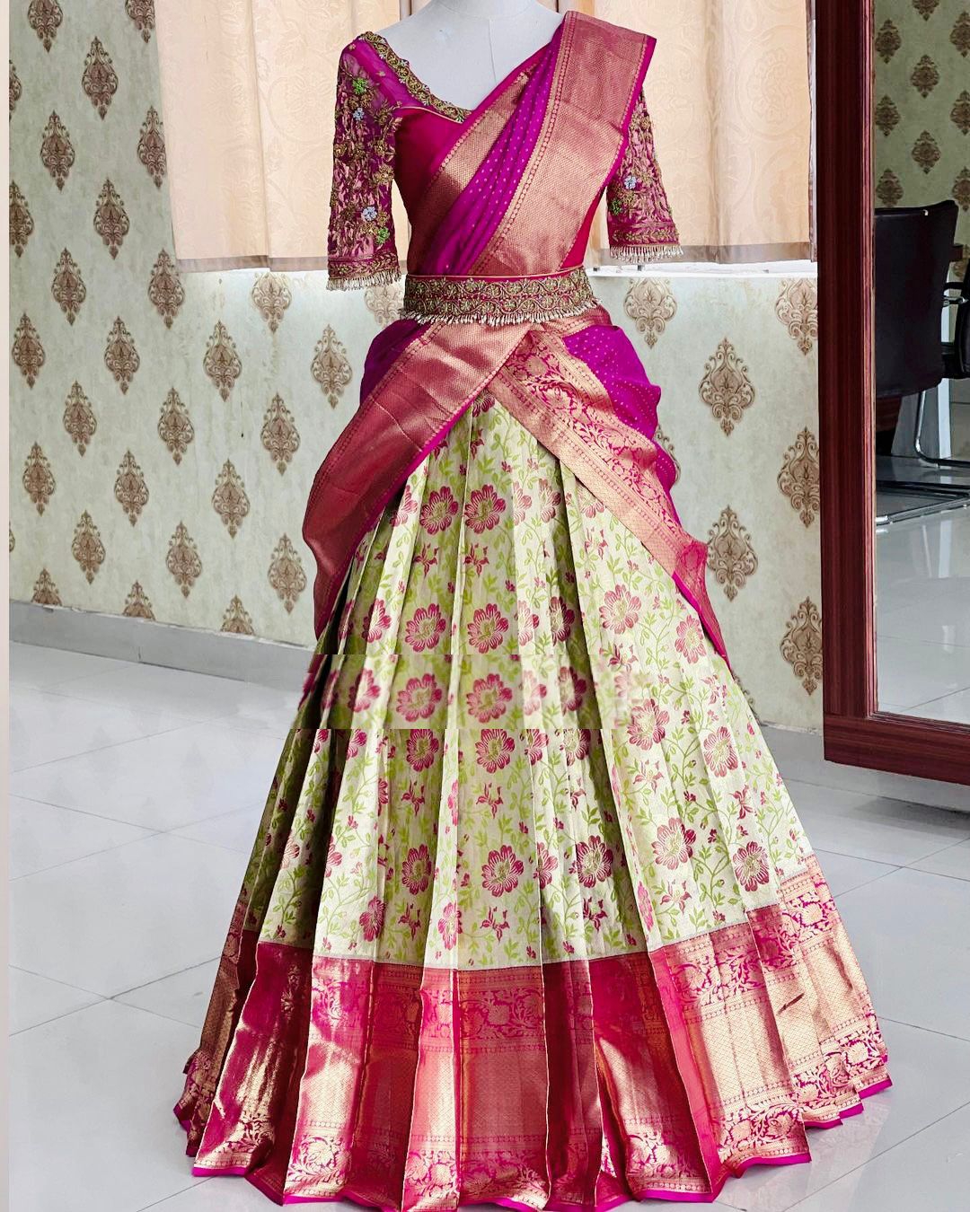 Kanjivaram Silk Zari Lehenga with Banarasi Silk Zari Dupatta & Blouse