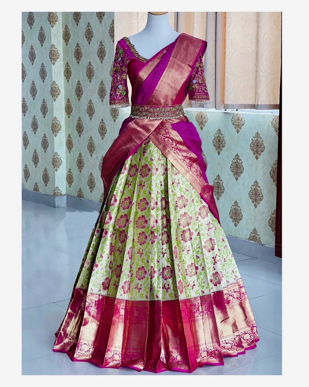 Kanjivaram Silk Zari Lehenga with Banarasi Silk Zari Dupatta & Blouse