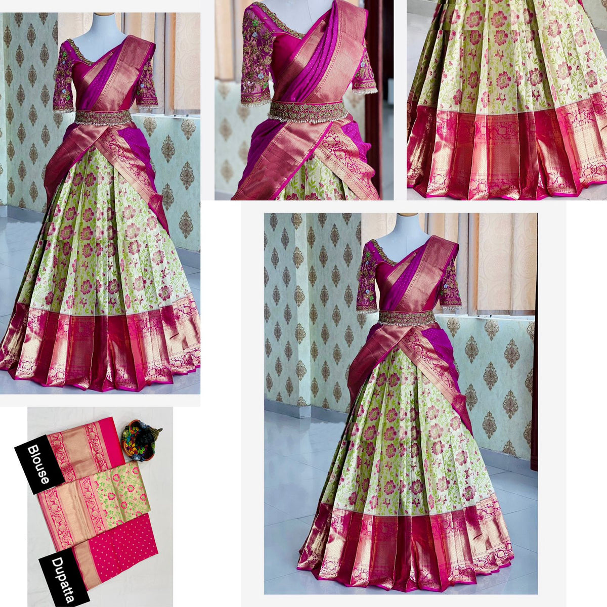 Kanjivaram Silk Zari Lehenga with Banarasi Silk Zari Dupatta & Blouse