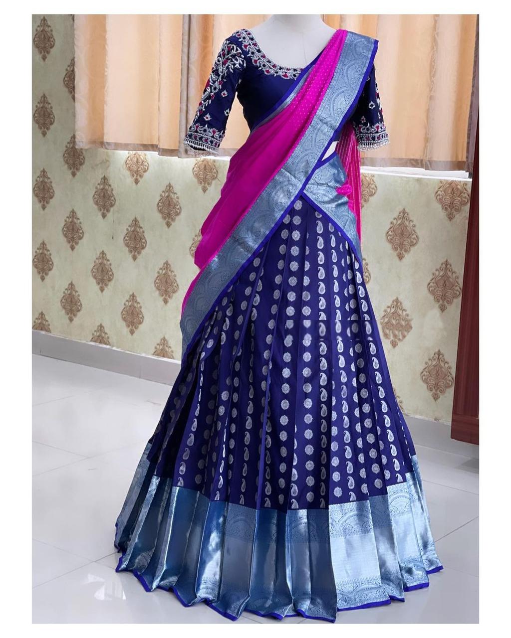 Kanjivaram Silk Zari Lehenga with Banarasi Silk Zari Dupatta & Blouse