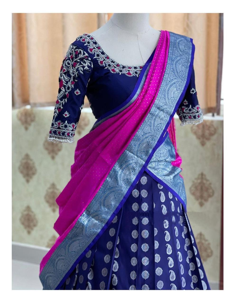 Kanjivaram Silk Zari Lehenga with Banarasi Silk Zari Dupatta & Blouse
