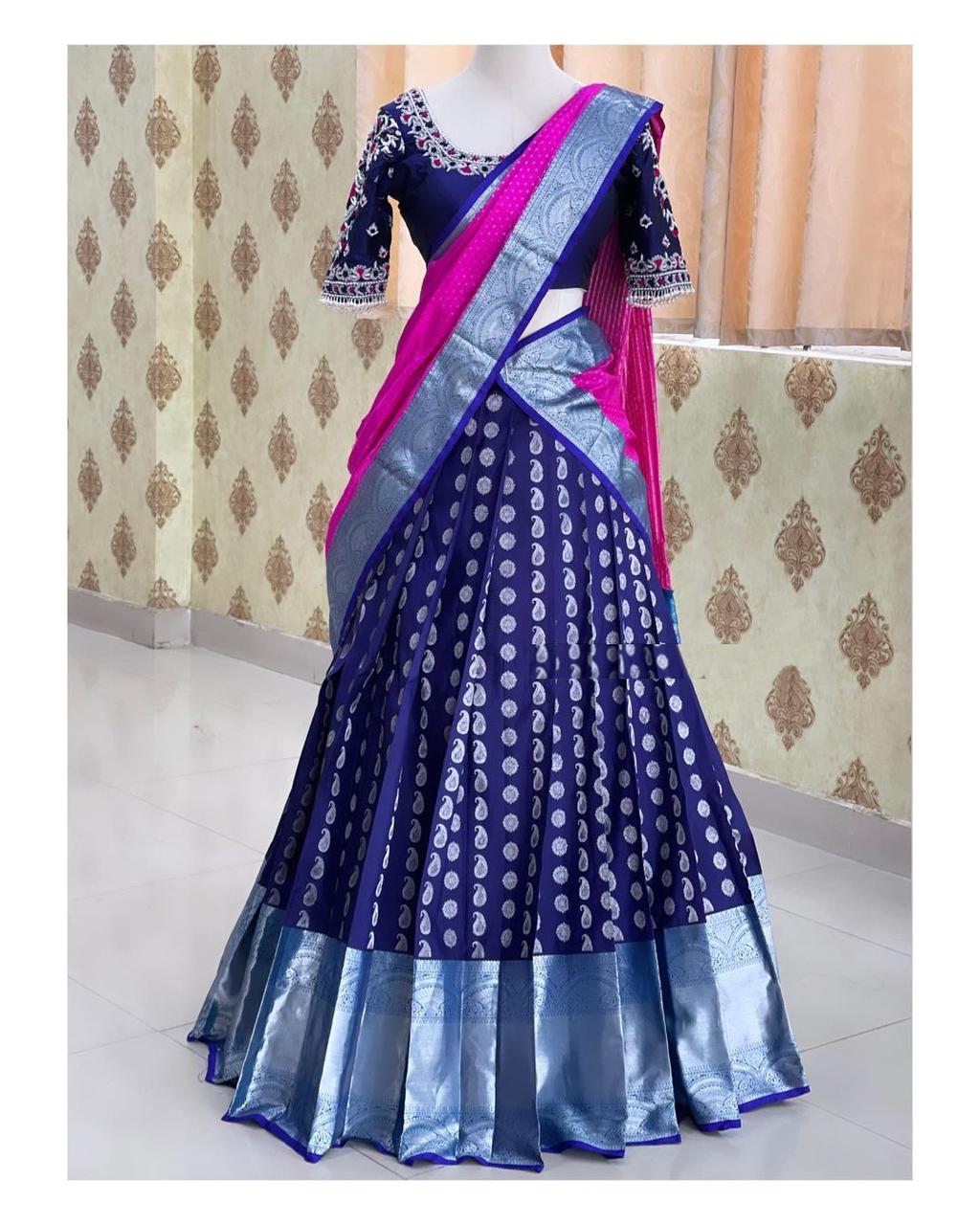 Kanjivaram Silk Zari Lehenga with Banarasi Silk Zari Dupatta & Blouse