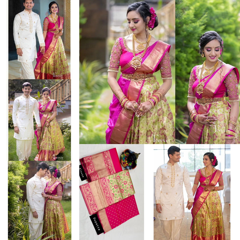 Kanjivaram Silk Zari Lehenga with Banarasi Silk Zari Dupatta & Blouse
