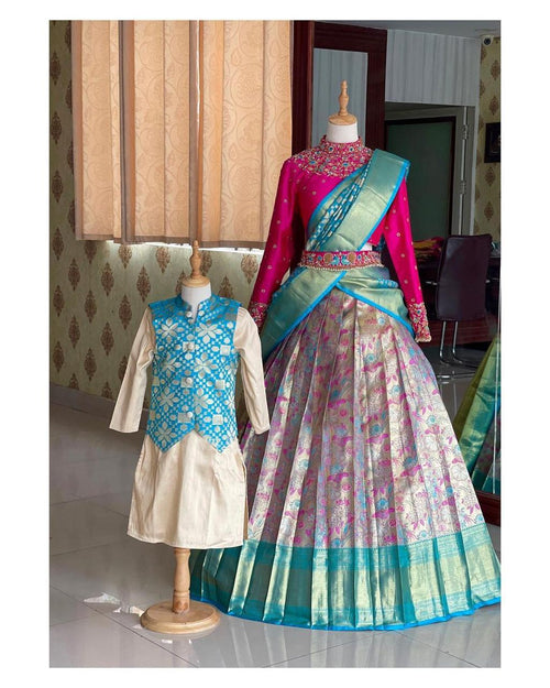 Elegant Kanjivaram Zari Half Saree with Banarasi Silk Dupatta