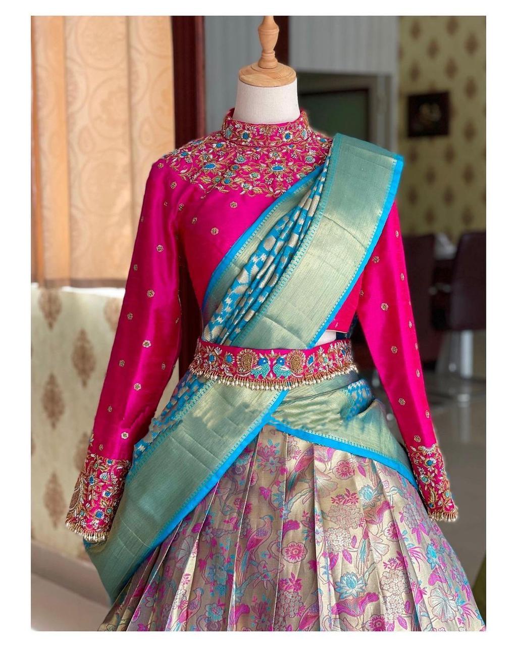 Elegant Kanjivaram Zari Half Saree with Banarasi Silk Dupatta