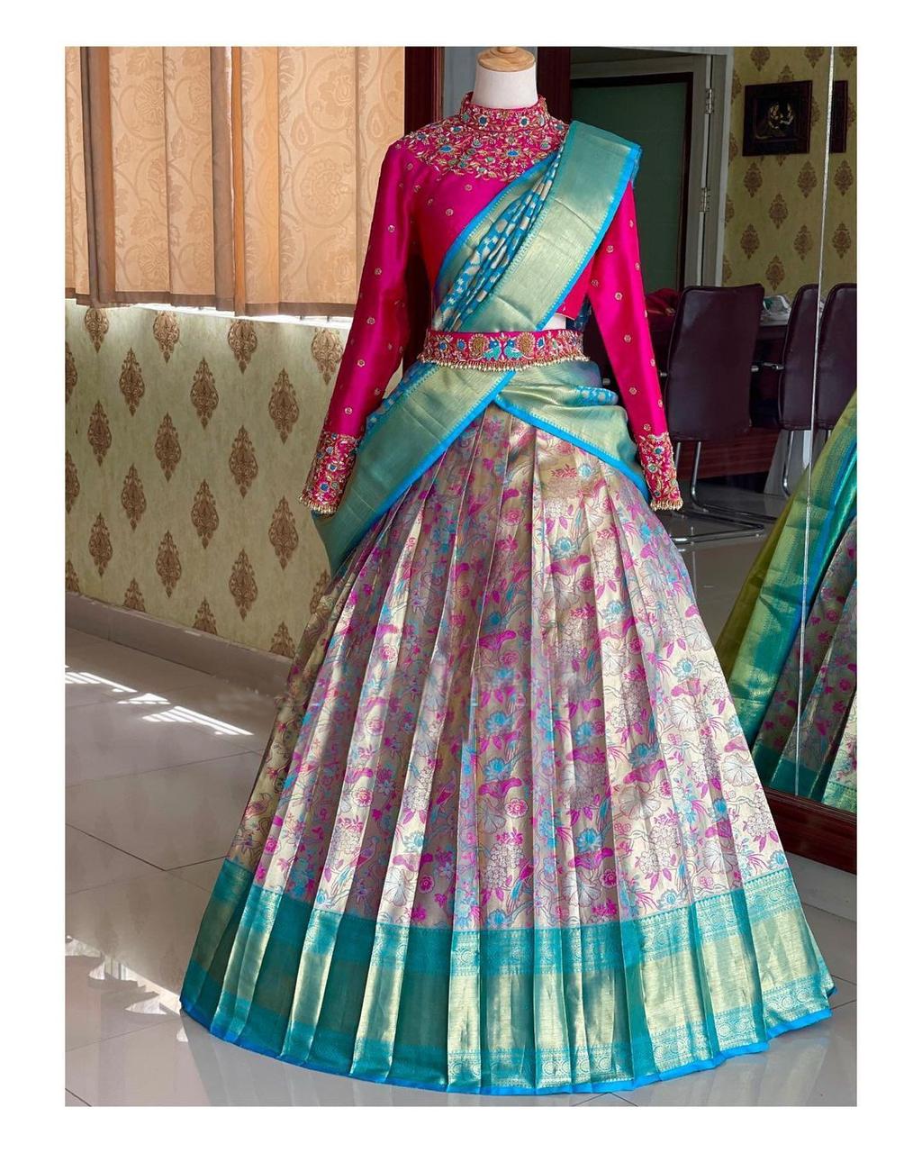 Elegant Kanjivaram Zari Half Saree with Banarasi Silk Dupatta