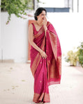 Elegant Soft Lichi Silk Saree with Heavy Zhalar &amp; Jacquard Work