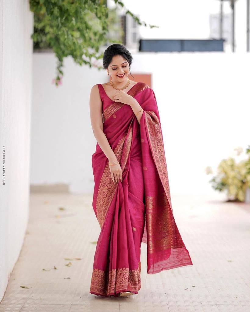 Elegant Soft Lichi Silk Saree with Heavy Zhalar &amp; Jacquard Work