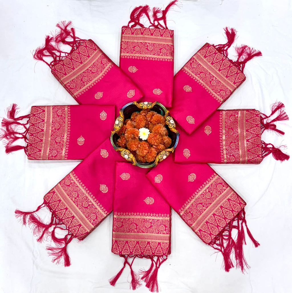 Elegant Soft Lichi Silk Saree with Heavy Zhalar &amp; Jacquard Work