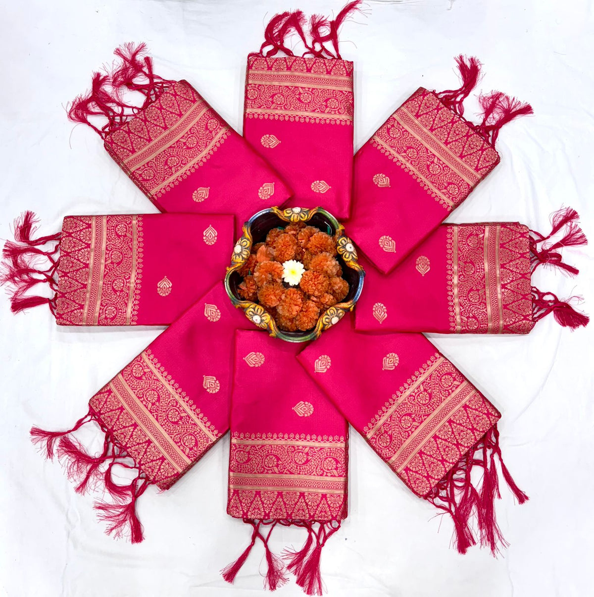 Elegant Soft Lichi Silk Saree with Heavy Zhalar &amp; Jacquard Work