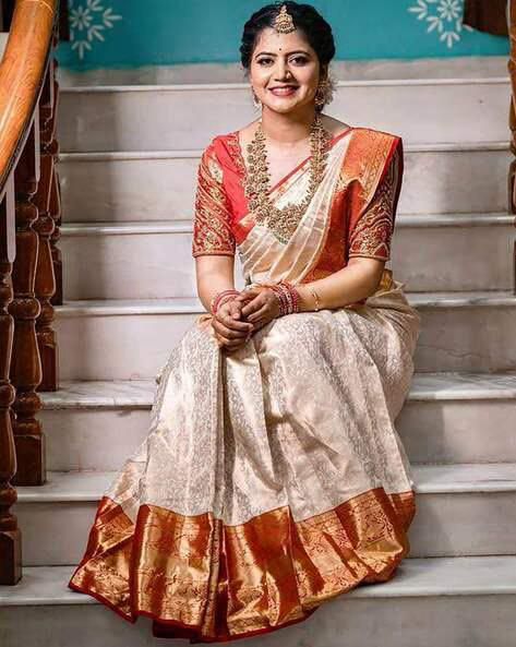Beautiful Soft Lichi Silk Saree with Jacquard Pallu &amp; Border