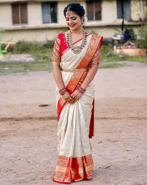Beautiful Soft Lichi Silk Saree with Jacquard Pallu &amp; Border