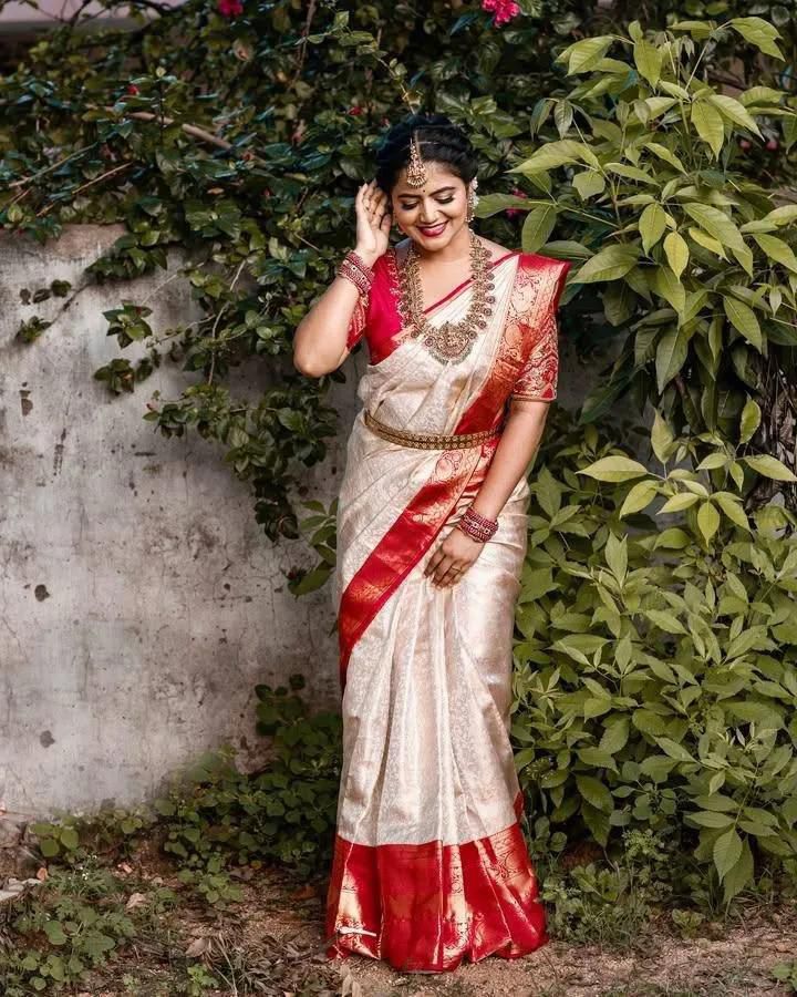 Beautiful Soft Lichi Silk Saree with Jacquard Pallu &amp; Border