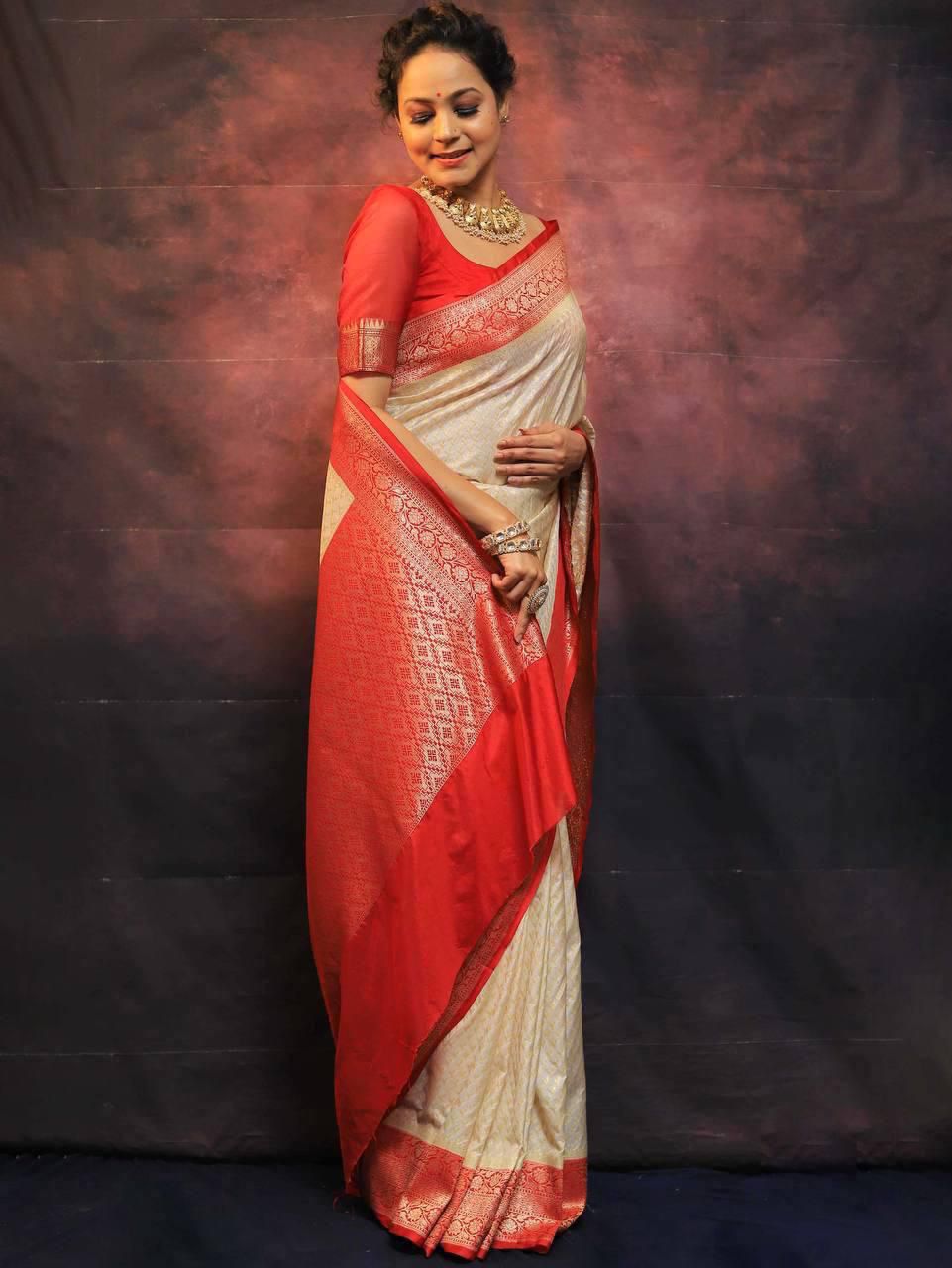 Soft Lichi Silk Saree with Ornate Jacquard Weave, Statement Rich Pallu & Exclusive Border Blouse