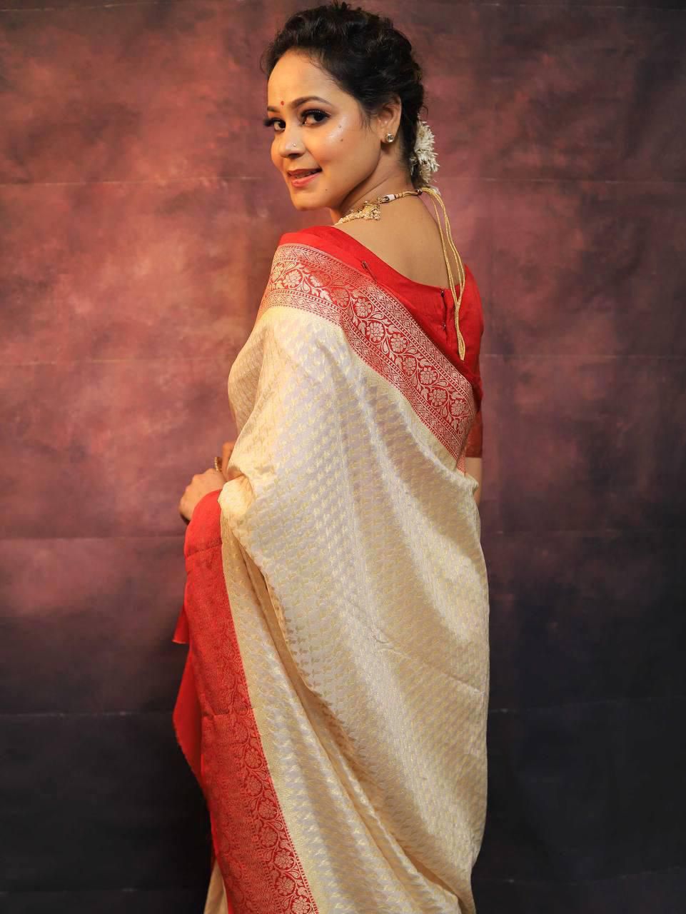 Soft Lichi Silk Saree with Ornate Jacquard Weave, Statement Rich Pallu & Exclusive Border Blouse