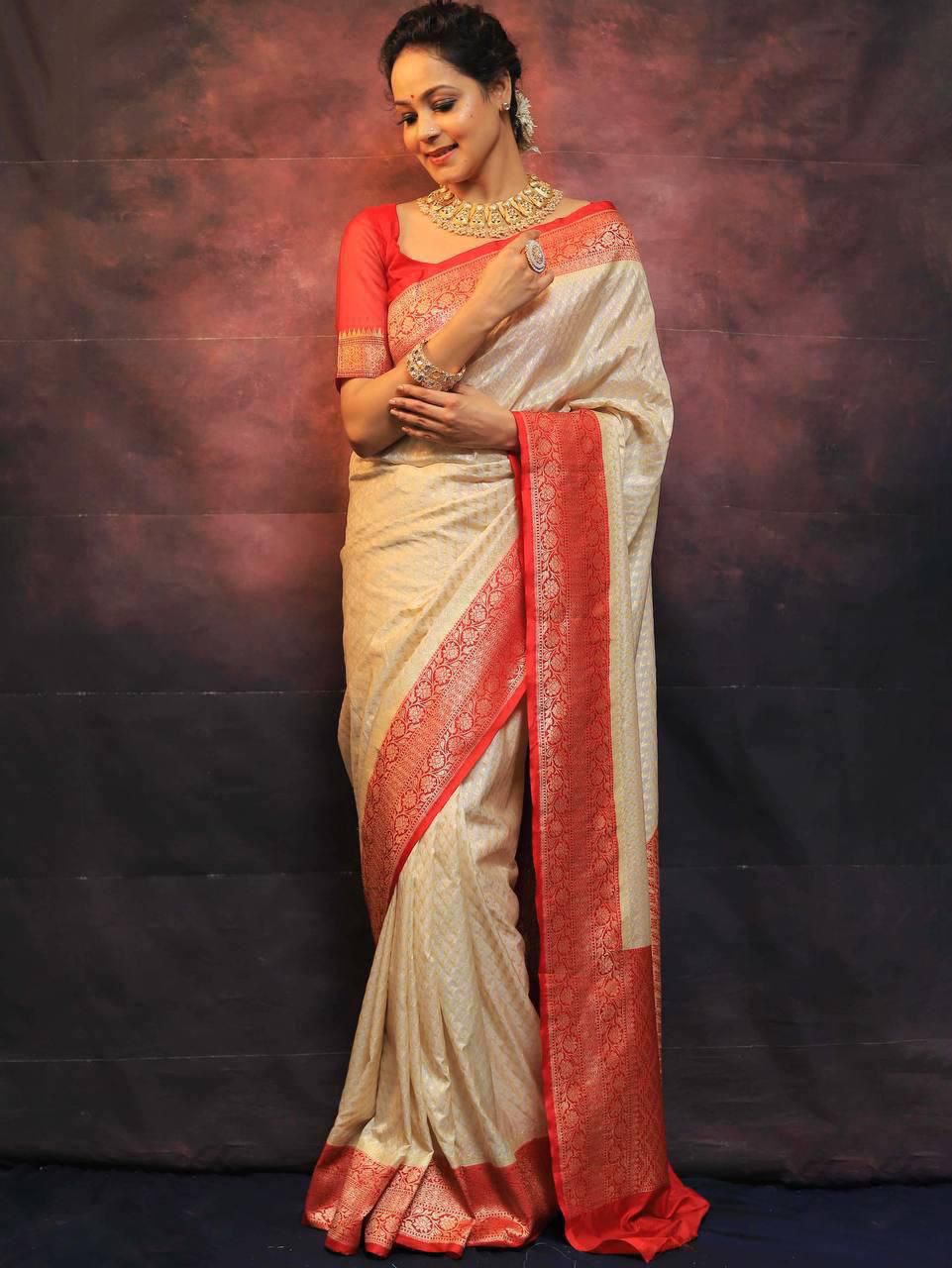 Soft Lichi Silk Saree with Ornate Jacquard Weave, Statement Rich Pallu & Exclusive Border Blouse