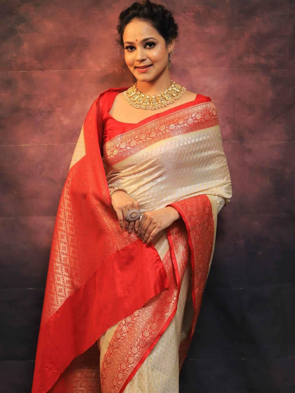 Soft Lichi Silk Saree with Ornate Jacquard Weave, Statement Rich Pallu & Exclusive Border Blouse