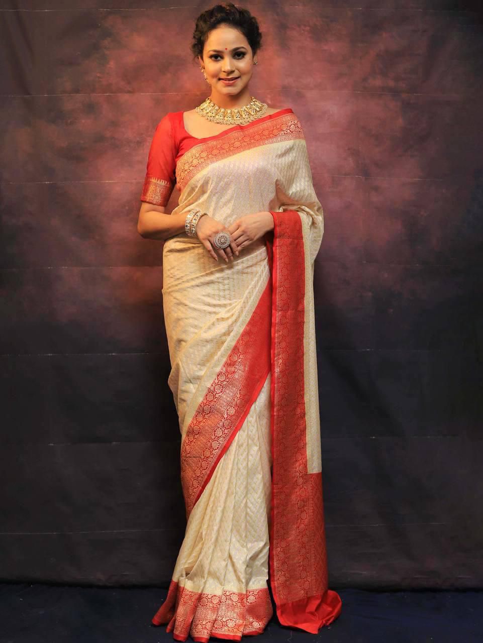 Soft Lichi Silk Saree with Ornate Jacquard Weave, Statement Rich Pallu & Exclusive Border Blouse