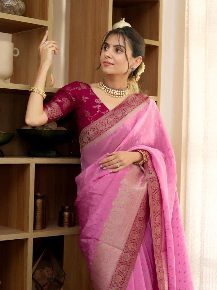 Regal Soft Lichi Silk Saree with Artistic Jacquard Work & Rich Pallu