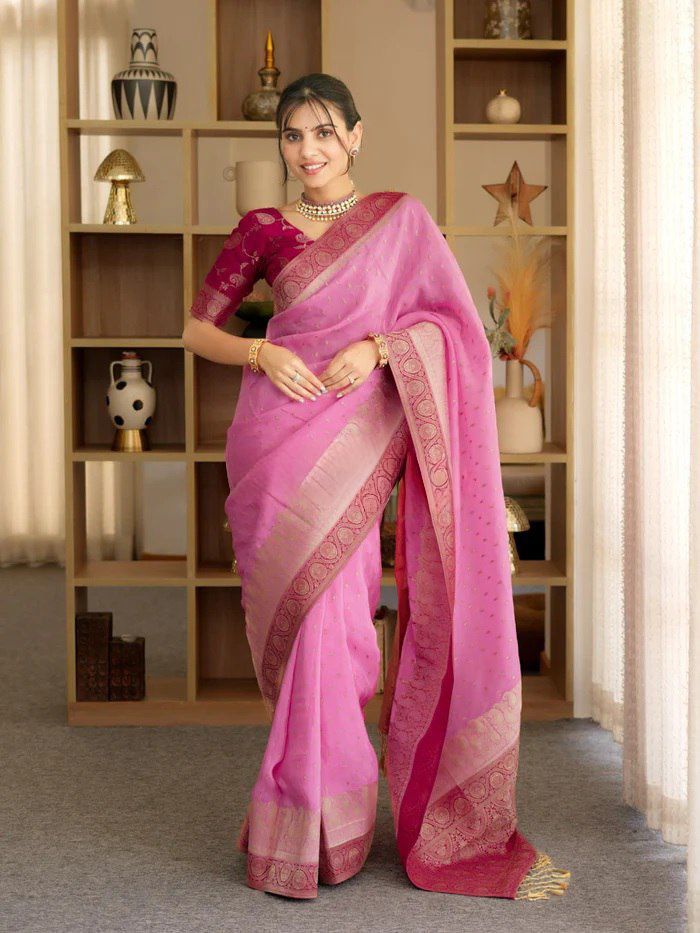 Regal Soft Lichi Silk Saree with Artistic Jacquard Work & Rich Pallu
