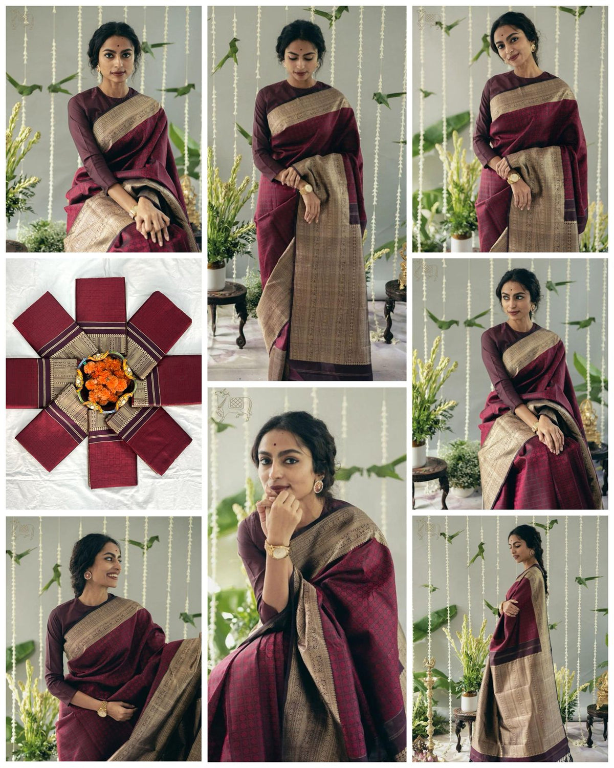 Lichi Silk Saree with Rich Pallu, All-Over Jacquard Detailing & Exclusive Border Blouse