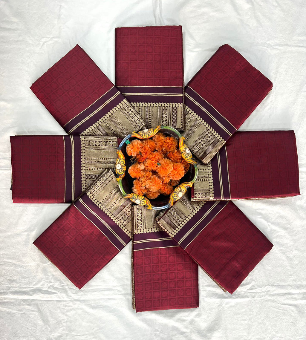 Lichi Silk Saree with Rich Pallu, All-Over Jacquard Detailing & Exclusive Border Blouse