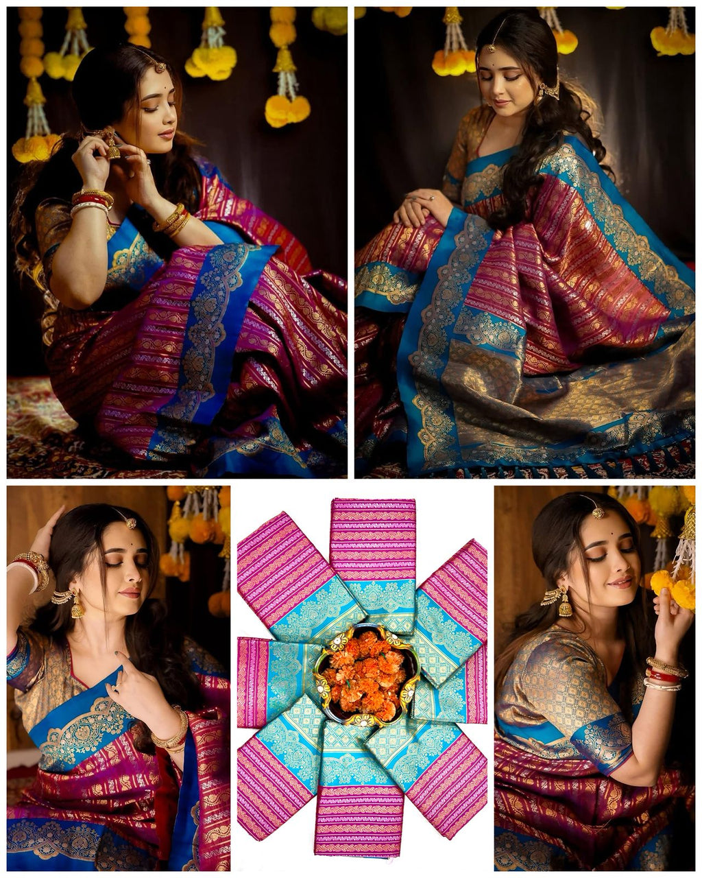 Soft Lichi Silk Saree with Ornate Jacquard Pallu & Exclusive Designer Border Blouse