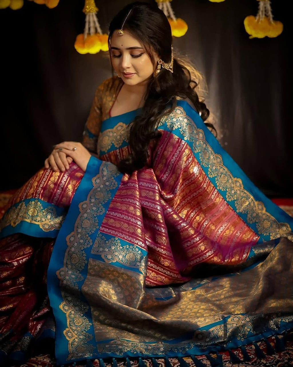 Soft Lichi Silk Saree with Ornate Jacquard Pallu & Exclusive Designer Border Blouse