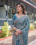 Floral Rich Pallu Linen Cotton Saree with Zahlar Tussle