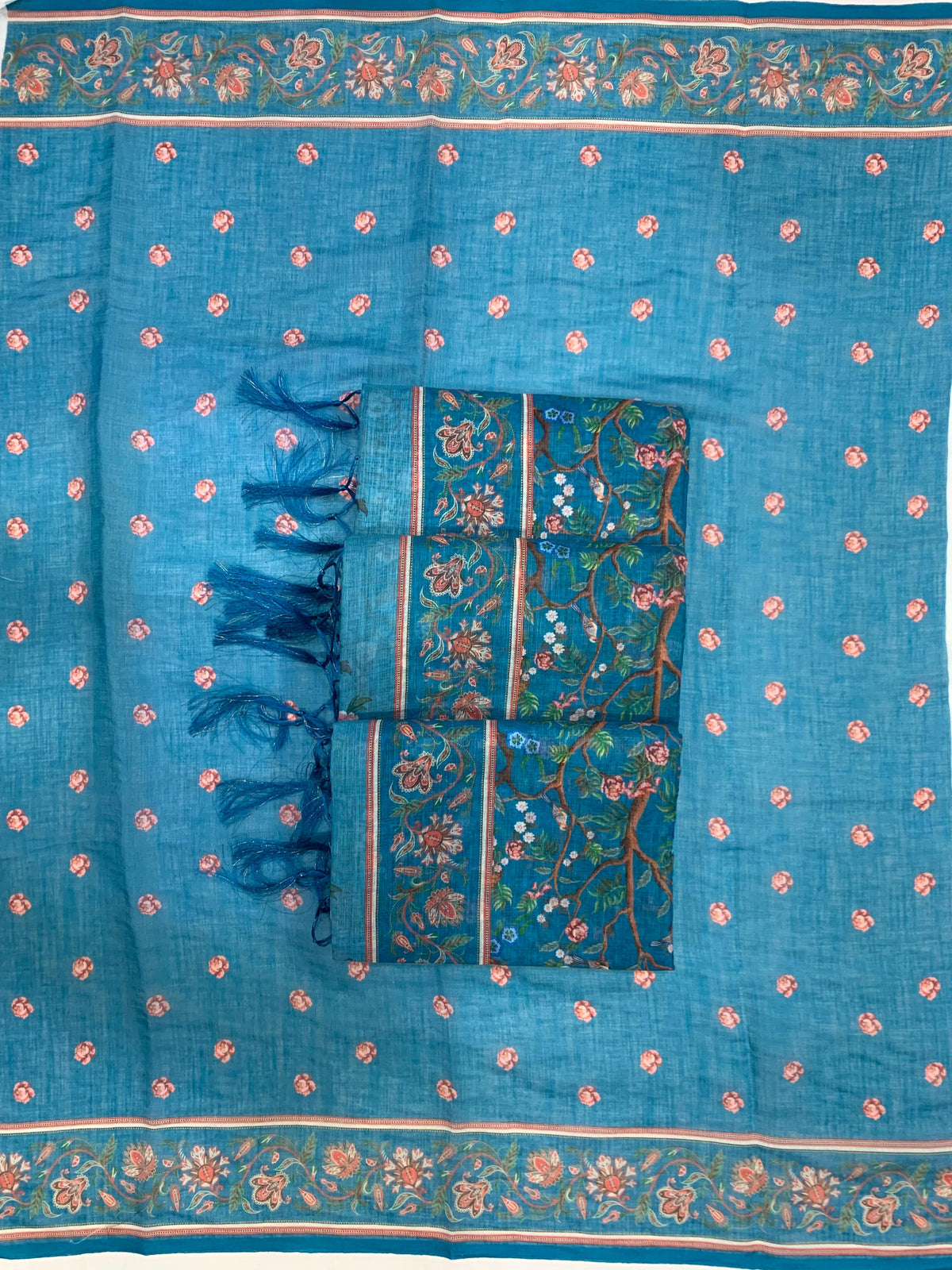Floral Rich Pallu Linen Cotton Saree with Zahlar Tussle