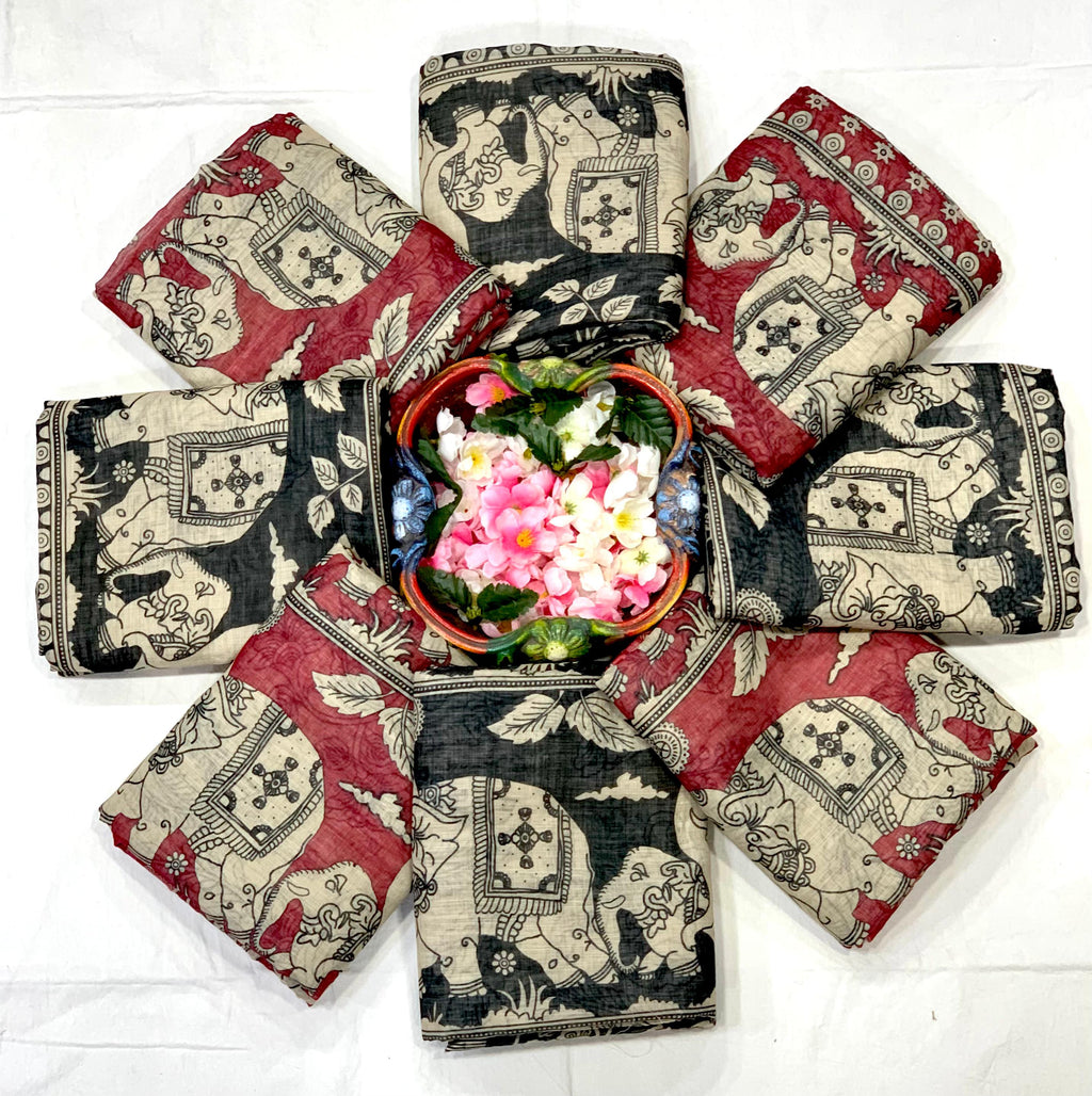 Elephant & Duck Linen Cotton Digital Printed Saree