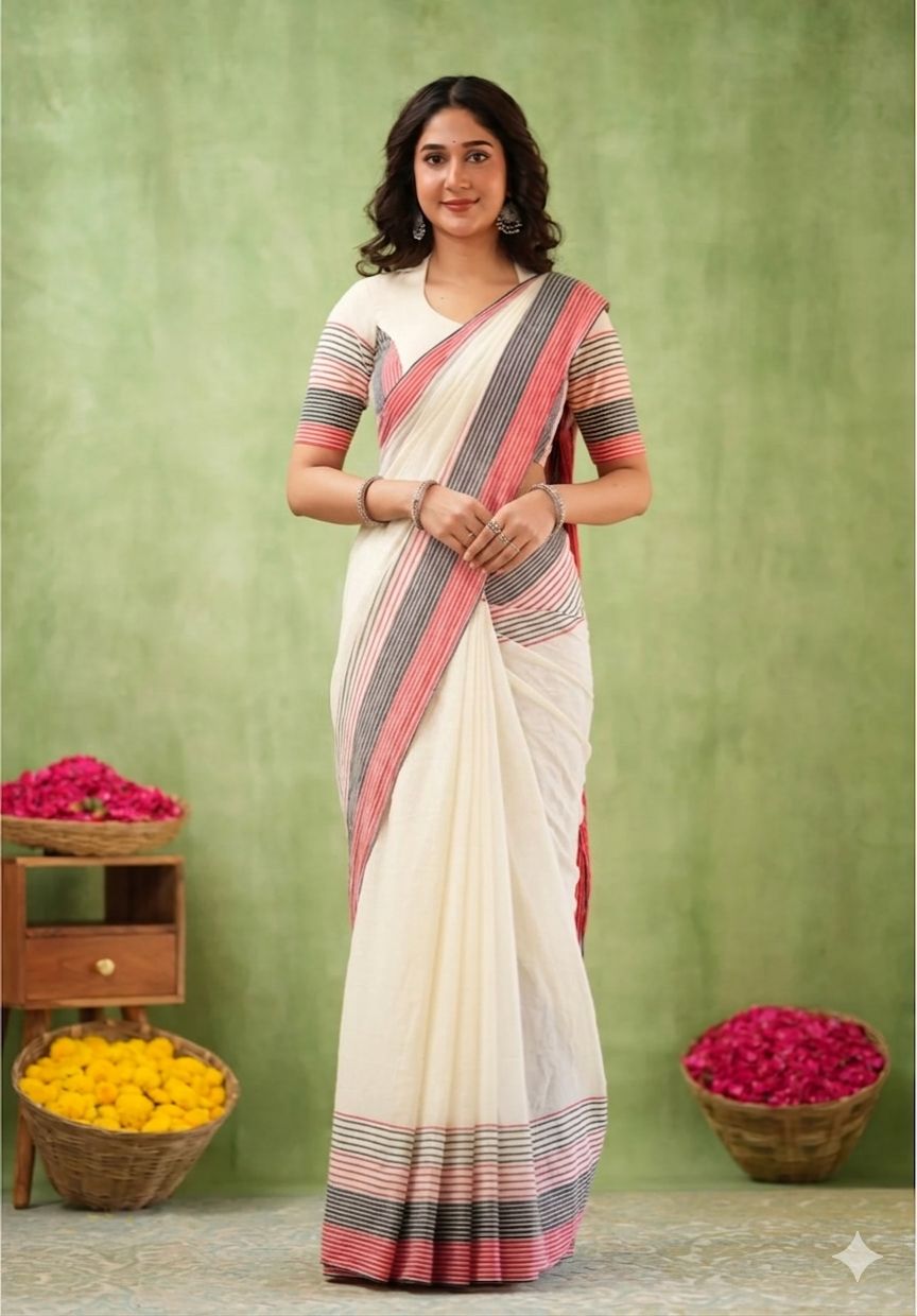 Premium Lining Pallu Linen Cotton Saree with Zahlar Tussle